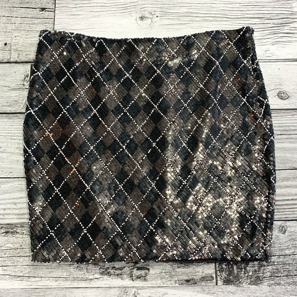 Haute Hippie Black Sequin White Beaded Cocktail Party Mini Skirt NEW